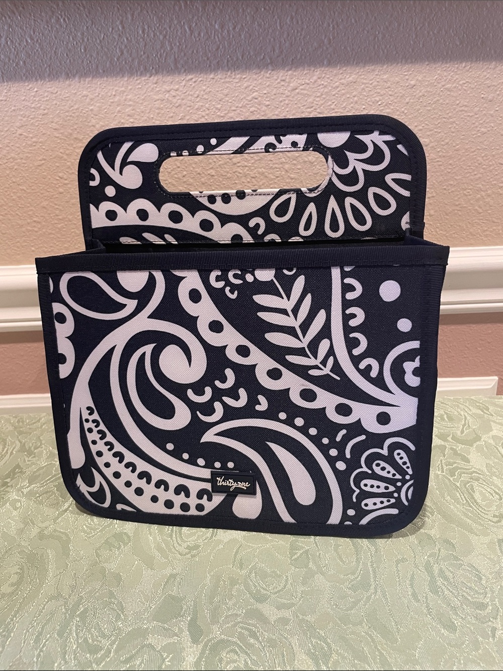 Thirty-One Double Duty Caddy Navy and White Paisley